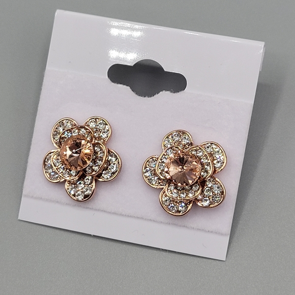 Swarovski Jewelry - Flower Earrings Made w/ Swarovski Crystals Rose Gold Overlay NWOT